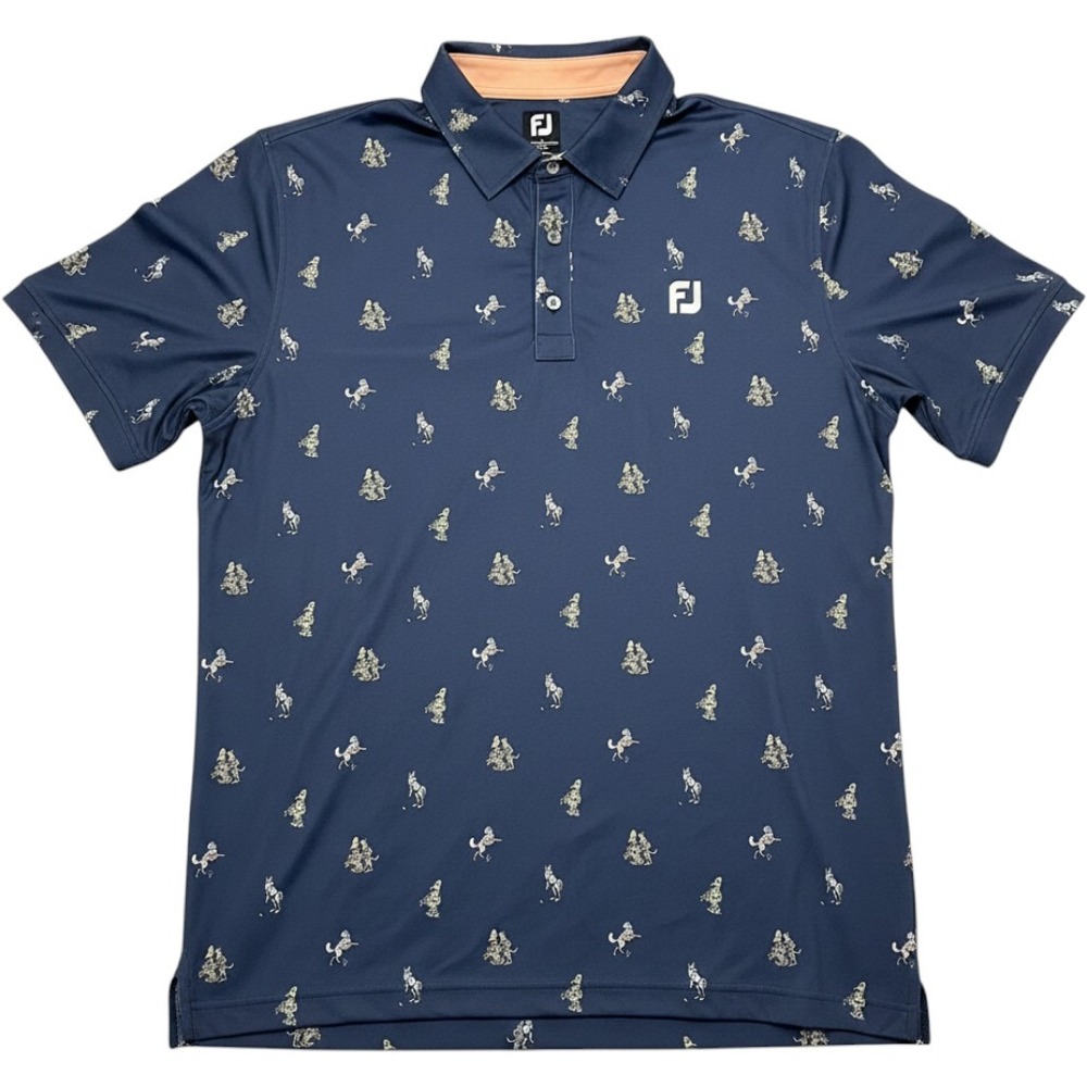 FootJoy Golf Polo Mens‎ XL Navy Blue  Coyote Novelty Print Performance Shirt
